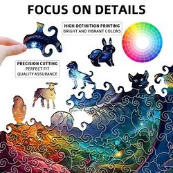 Wooden Jigsaw Puzzle for Adults and Kids Unique Shape Wood Colorful Beautiful Box Fun Challenge Brain Health Family Games