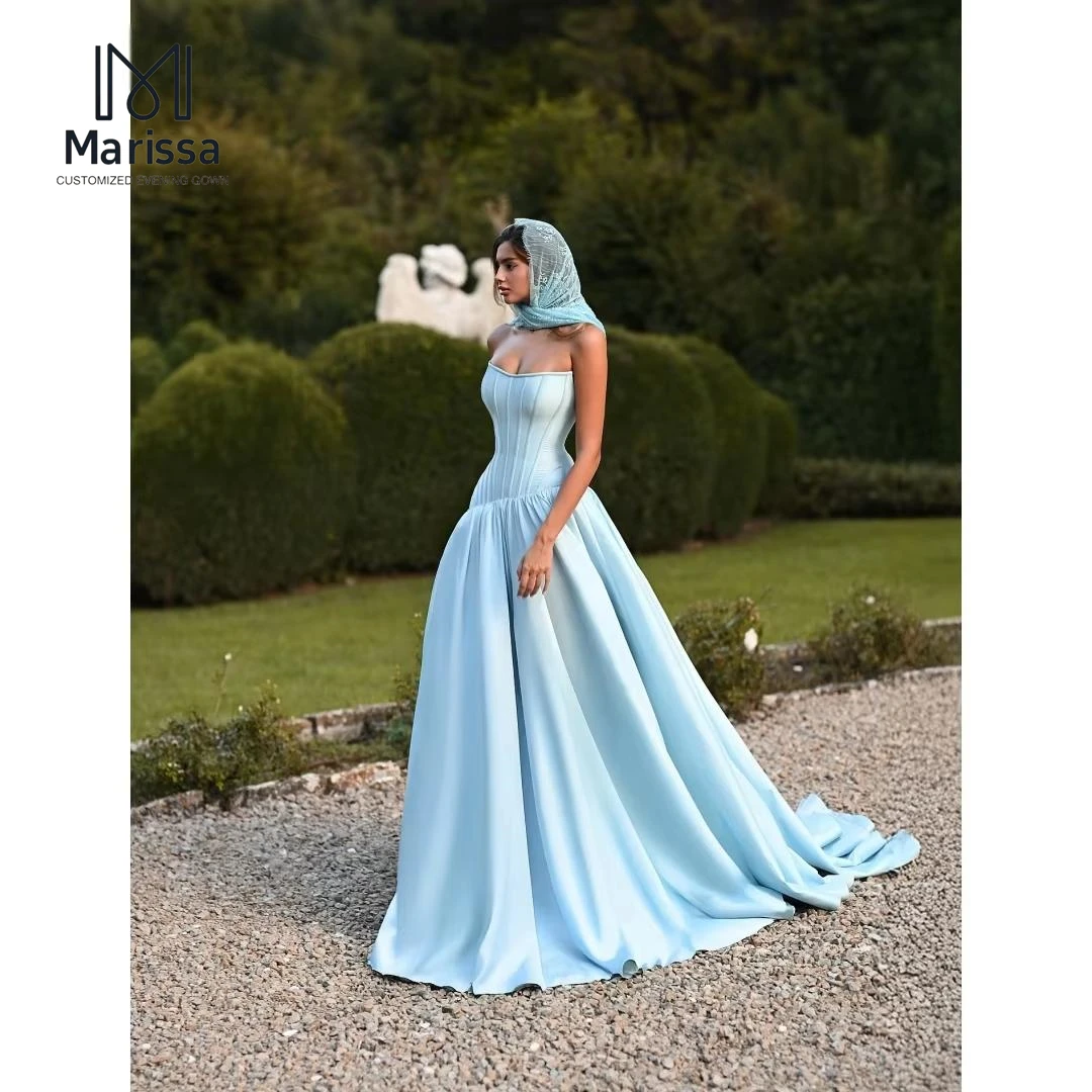 

Marissa Custom Made Party Dress for Wedding Blue Elegance Elegant Long Dress A Line Chiffon Party Dresses Luxury Scarf Ball Gown
