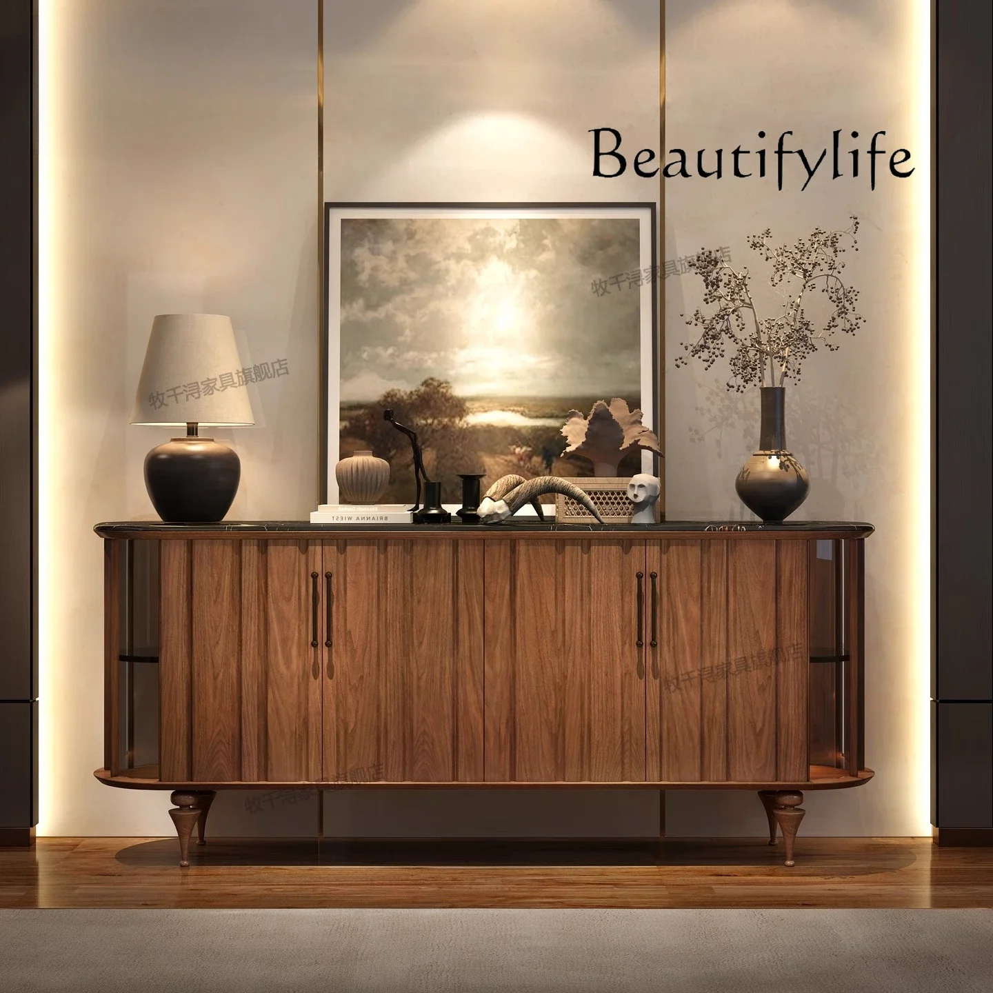 

style villa living room design tea cabinet marble French solid wood entrance entrance cabinet retro