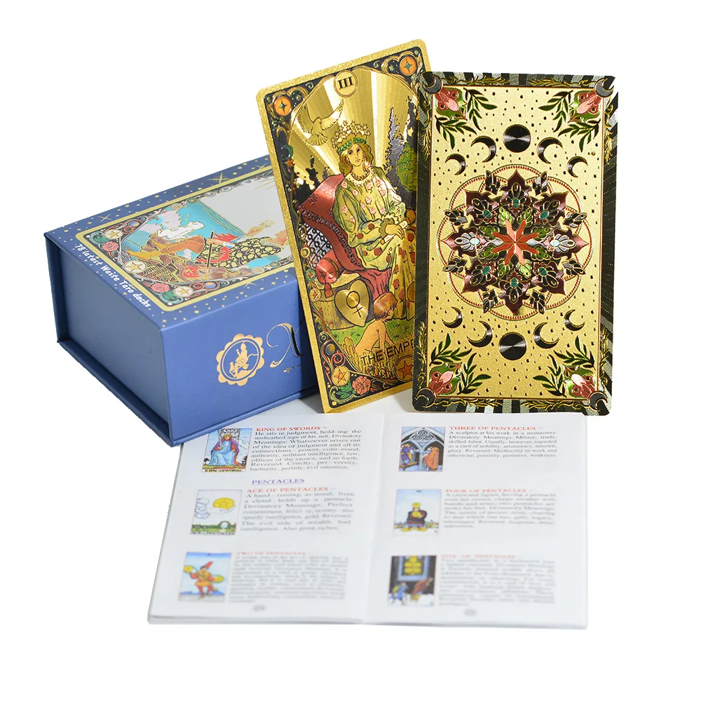 

Новая золотая фольга 78 Tarot Classic Wait, водонепроницаемые пластиковые карты Таро из ПВХ, розовая коробка/синяя коробка с ручной бумагой