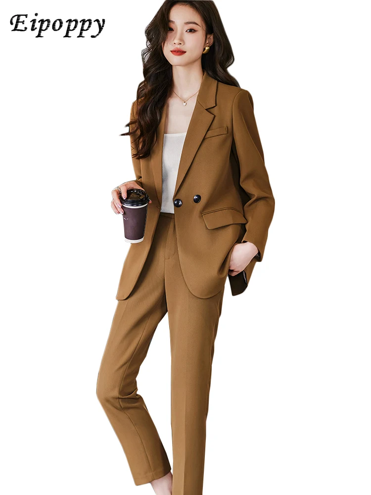 

Coffee Pink Black Women Pant Suit Office Ladies Business Work Wear Formal 2 Piece Set Female Loose Jacket Blazer And Trouser