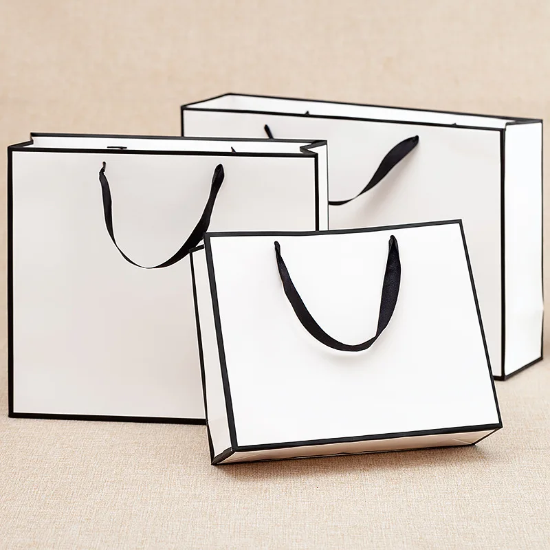 Black & White Gift Bags with Handles, Portable Paper Tote Bags for Presents Wrapping, Boutique Retail Gift Packaging Bags
