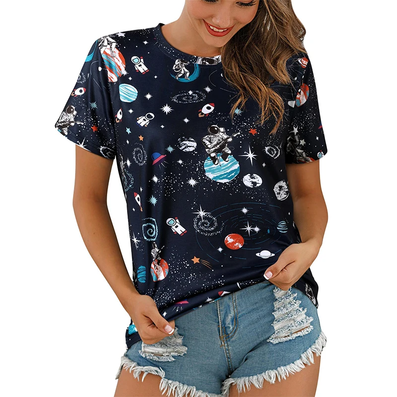 

Новые футболки Astronaut Universe Galaxy с графическим 3D принтом, женская футболка с круглым вырезом и коротким рукавом Y2k, футболки в стиле Харадзюку, топы, женская одежда