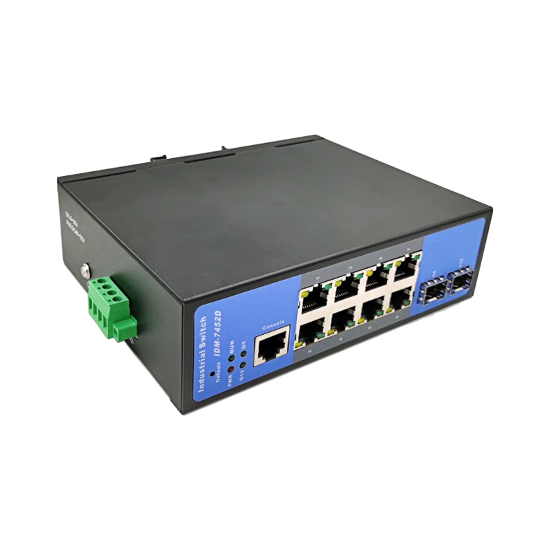 Switch di rete ad anello in fibra ottica Gigabit IDM-7452D Switch gestito Gigabit a 10 porte di grado industriale guida DIN