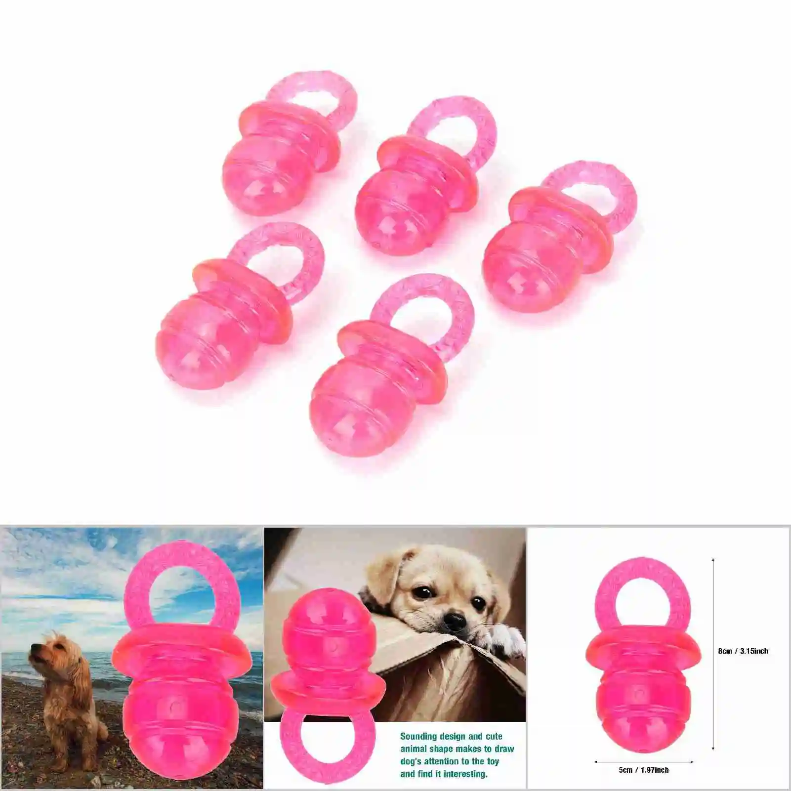 

E2 5Pcs/Set Pacifier Shaped Pet Dogs Teether Cat Teething Sounding Interactive Chew Toy Puppy Rubber Toy Tooth Grinding Pacifier