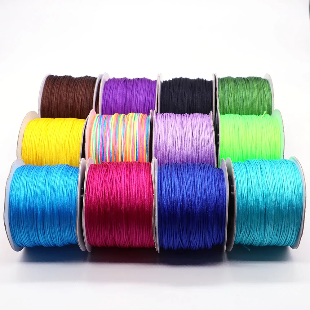 100Yds 0.8mm Artigianato Cavo di Nylon Nodo Cinese Macrame Raso Perline Intrecciato Nylon Raso Stringa di Perline FAI DA TE Collana di Gioielli Che Fanno