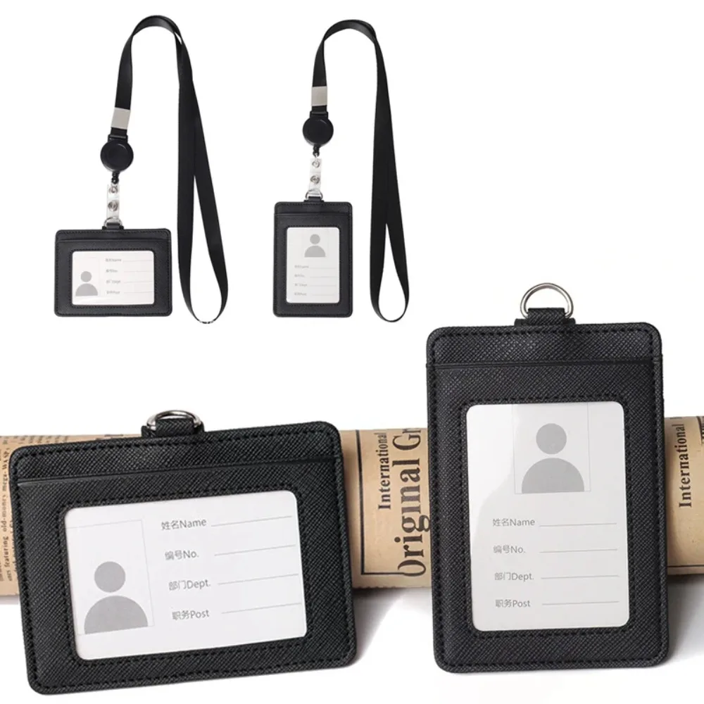 PU Leather Unisex Credit Card Holder Wallet Purse Fashion Women Men Student ID Bank Bus Card Bags Identity Badge with Lanyard