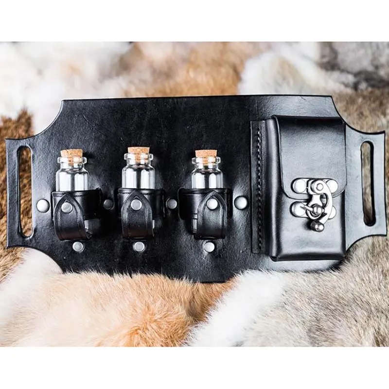 

Medieval Witch Wizard Belt Pouch Bag Leather Vial Holder Renaissance Spice Bottle Pocket Larp Sorcerer Costume Cosplay Accessory