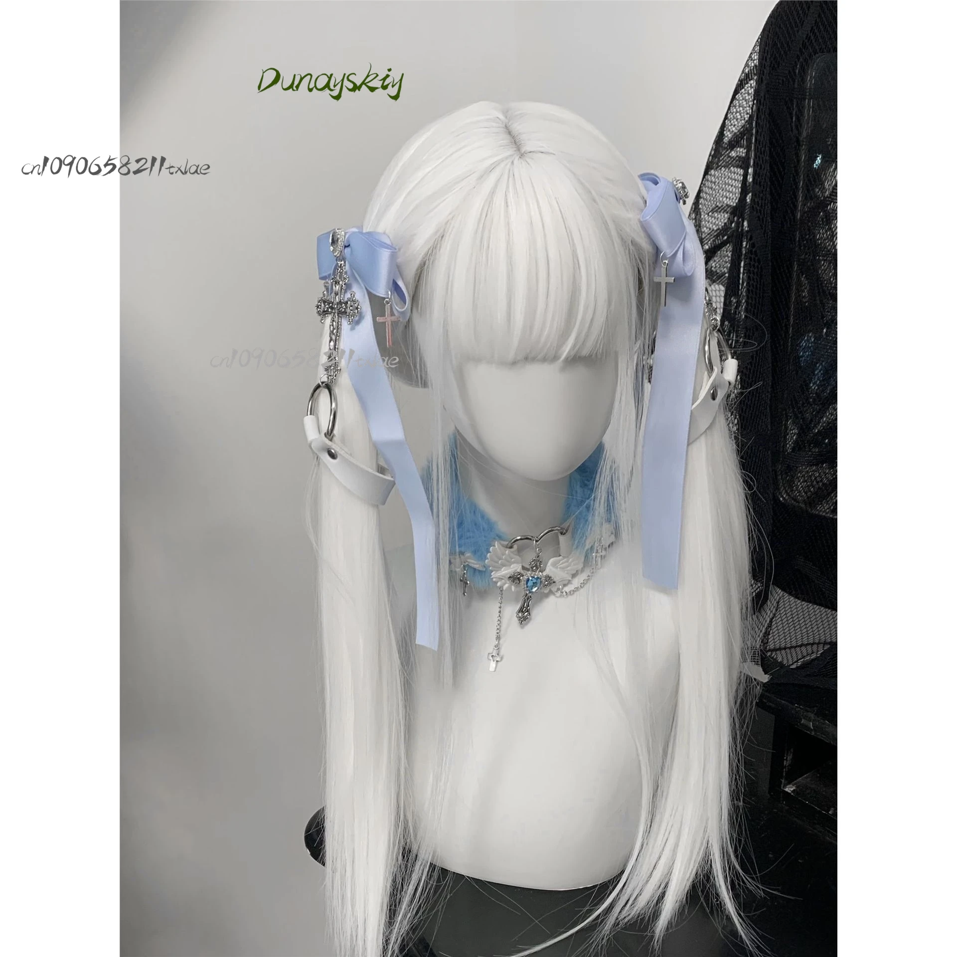 

Заколки для волос в стиле Лолиты с двумя хвостами, темные, повседневные, опасный тип, субкультура, черная лента, заколки-крестики, японская улица, Хэллоуин