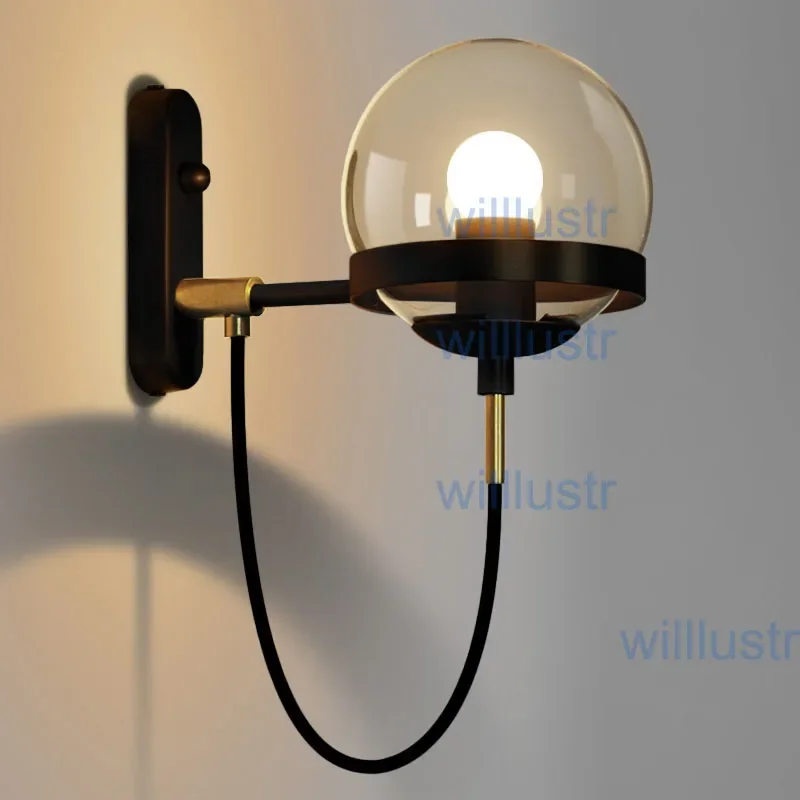 Glass Wall Lamp globe wall lamp Metal Wall sconce Iron wall lamping glass shade bronze black color mode