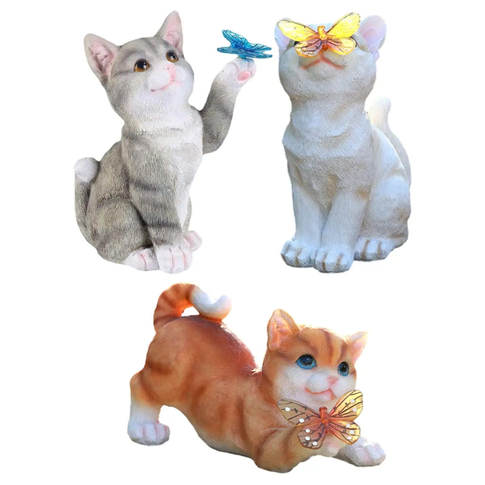 

Garden Cat Statue, Solar Light Painted Ornament for Balcony and