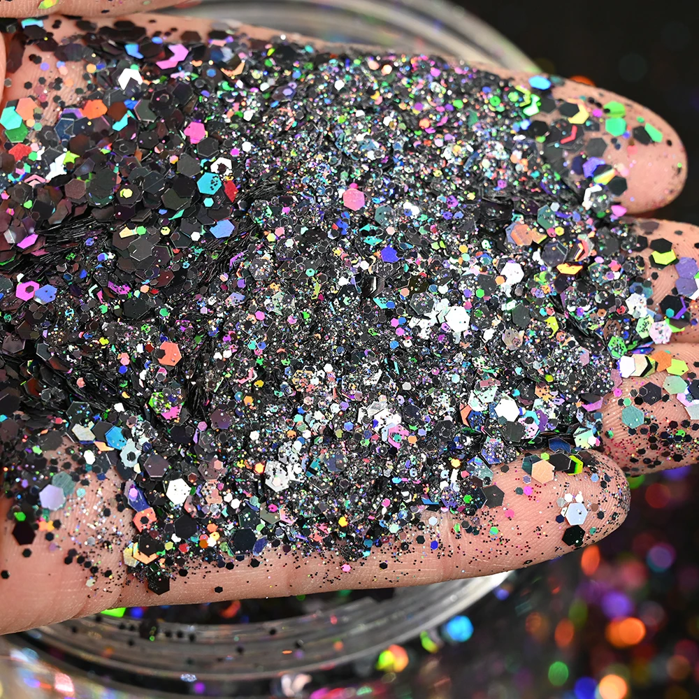 50g/bag Laser Nail Art Glitter Powder Mixed-Size Chunky Nail Glitter Sparkly Fragment Glitter Manicure Decor DIY Glitter 50#BA35