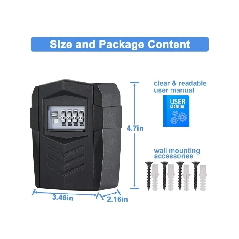 Large 4-digit Combination Wall Mounted Key Safe Holds 10+ Household Keys Weatherproof Key Storage Box with Built-in Key Hook