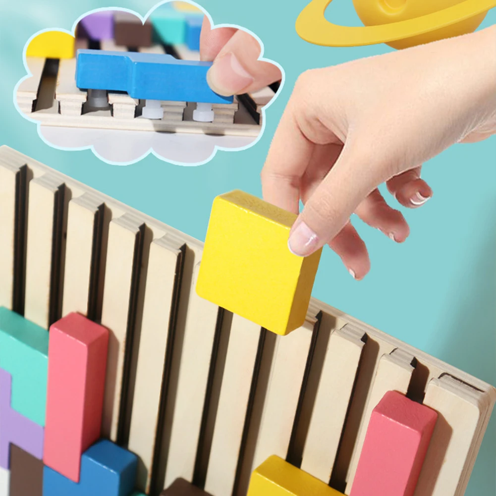1Set Wooden Blocks Puzzle Brain Teasers Toy Tangram Jigsaw Intelligence Colorful 3D Russian Blocks Montessori Educational