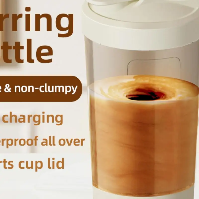 

Portable USB Rechargeable Auto Mixing Cup for Coffee, Protein, Milk Powder - PC Material, White Wood Grain Design
