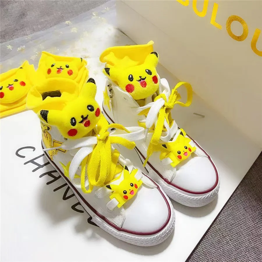 Spring Autumn New Pikachu branded High Top Canvas Shoes Parent Child Shoes Small Large Children\'s Korean Embroidered Board Shoes