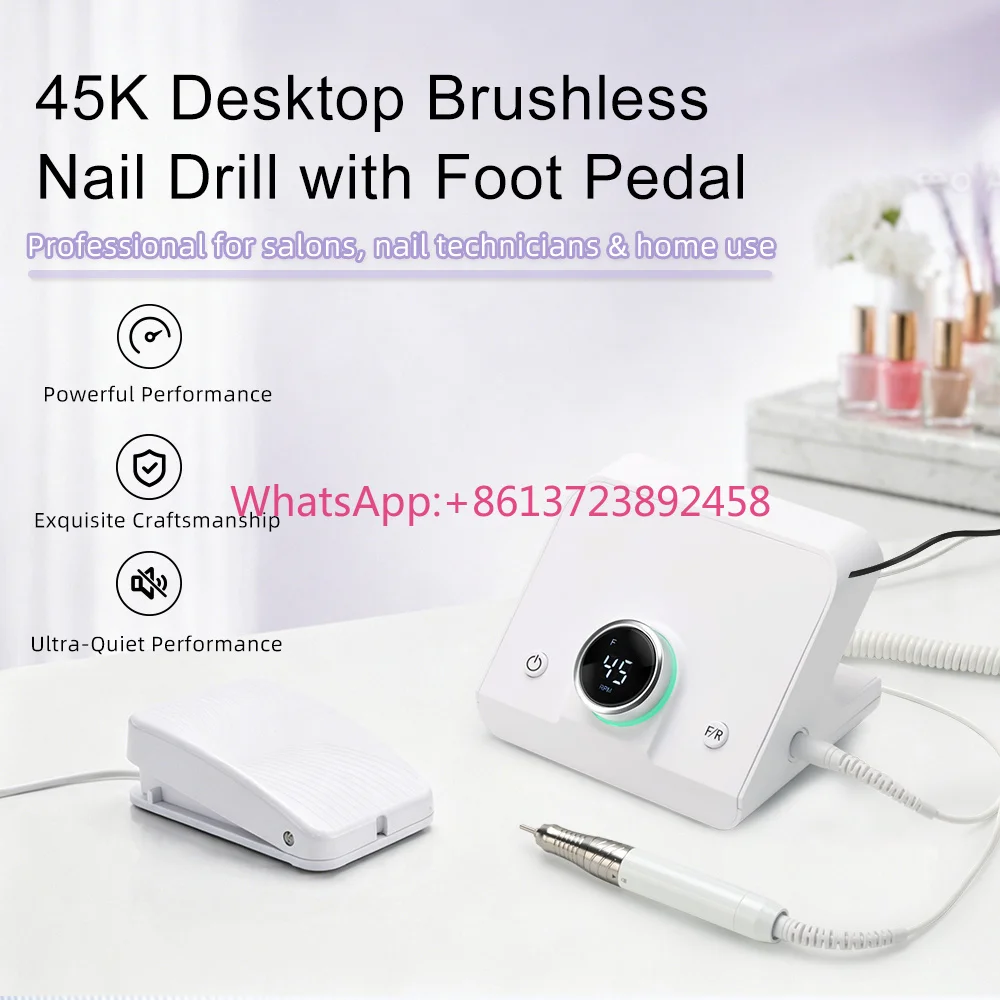 2026 Professional Brushless Nail Drill Machine 45000RPM High Torque Desktop E-File With Foot Pedal for Salon Manicure
