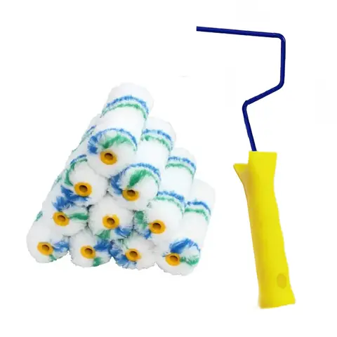 11pcs 4" Paint Roller Covers Mini Paint Roller Edger Trim Roller Hand Tool Set High-Density Microfiber Roller Refills House