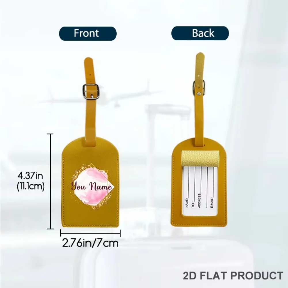 Customizable Watercolor Golden Glitter Luggage Tag, Personalized Lightweight ID Label for Vacation & Business Trips