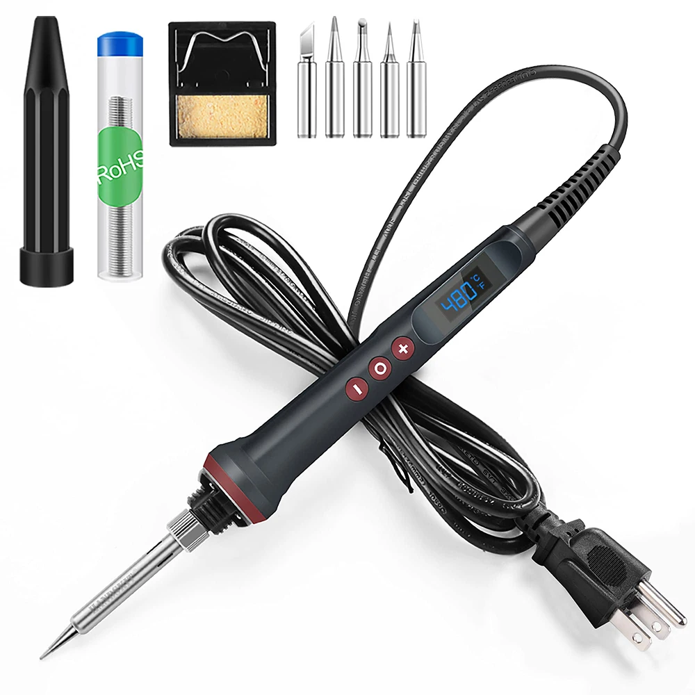 90W Digital Electric Soldering Iron Kit Set Temperature Adjustable 110V/220V Ceramic Heater Welding Solder With 4 Tips