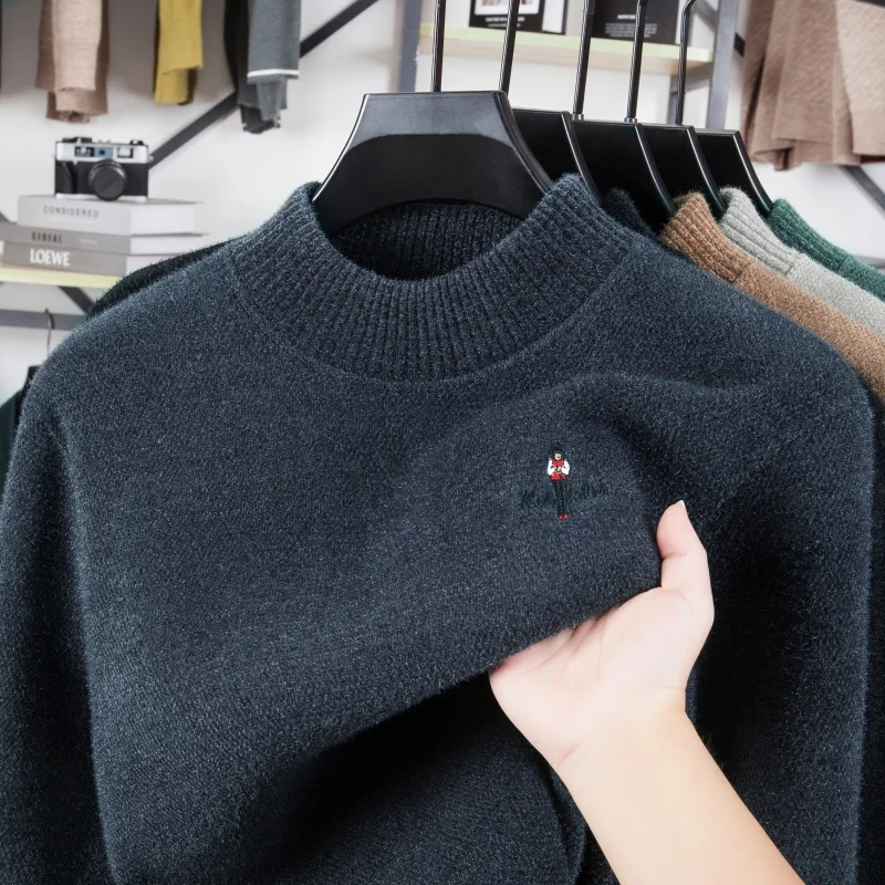 

men's thicken autumn winter high-end sweater round neck embroidery knit keep warm pullover fashion best seller man clothes tops