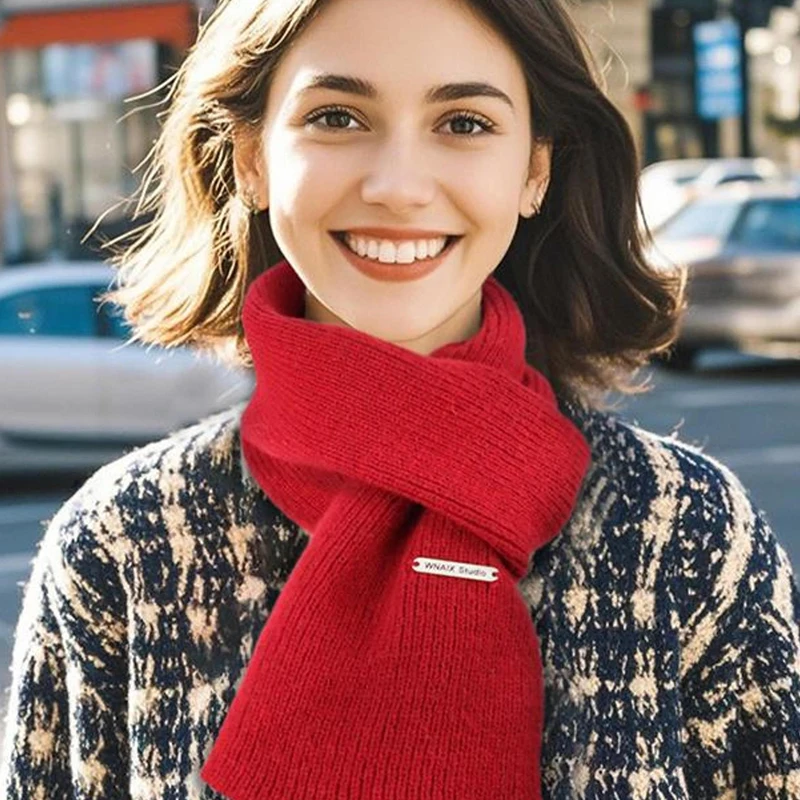 Winter Cashmere Imitation Scarf Women's New Woolen Knitwear Solid Color Bordeaux Chic Korean Thicker Warm