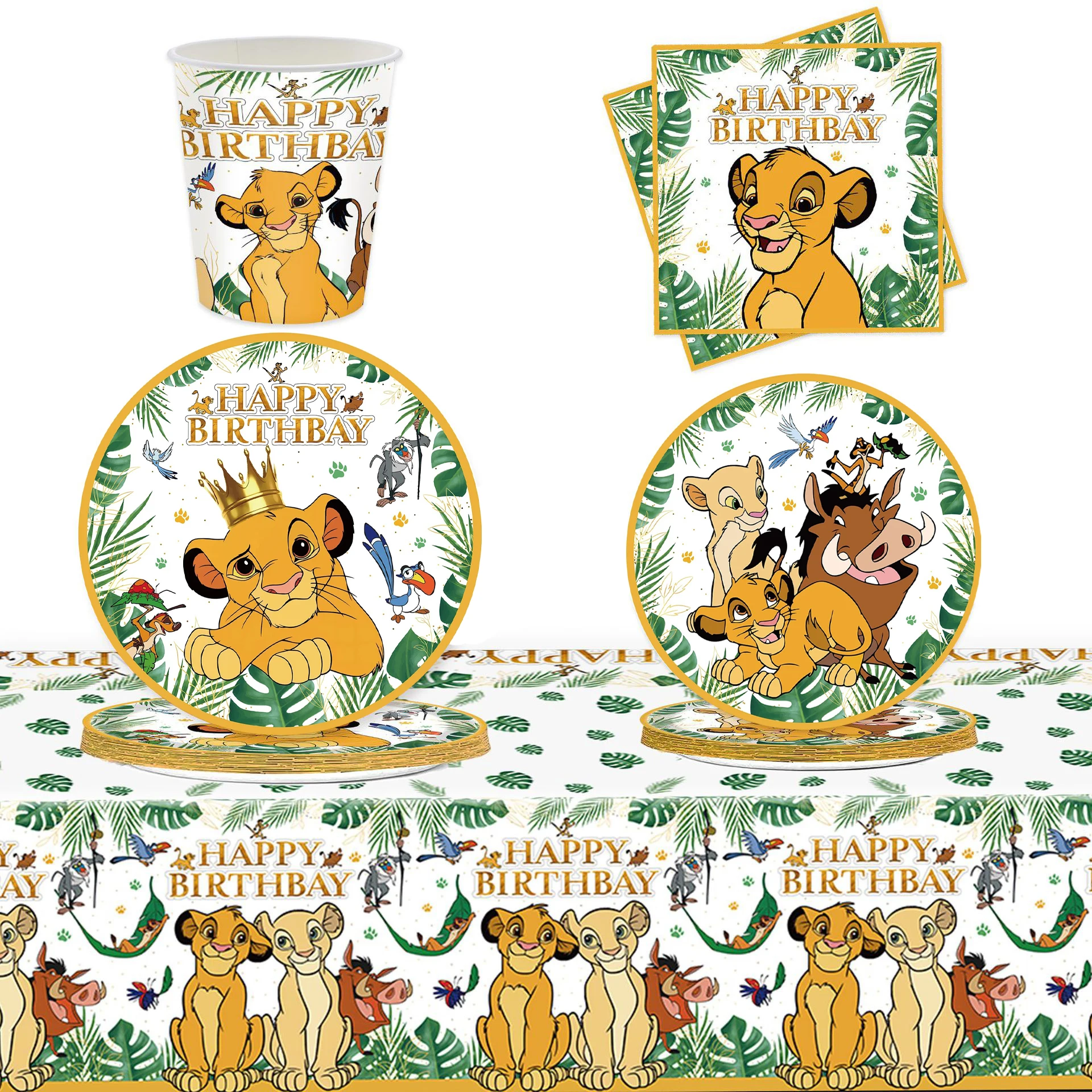 Décorations de fête à thème roi Lion Simba, tasse, assiette, serviette, nappe pour enfants garçons, décor de fête d'anniversaire, fournitures de réception-cadeau pour bébé