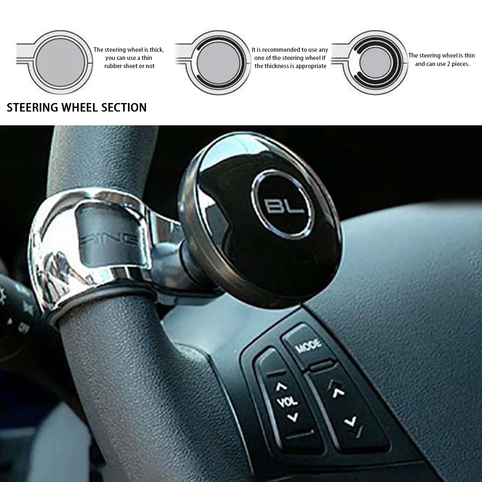 Universeel Zwart Metalen Stuurwiel Auto Accessoires Helper Grip Spinner Knop Draaien Handbediening Booster Power Hendel Bal