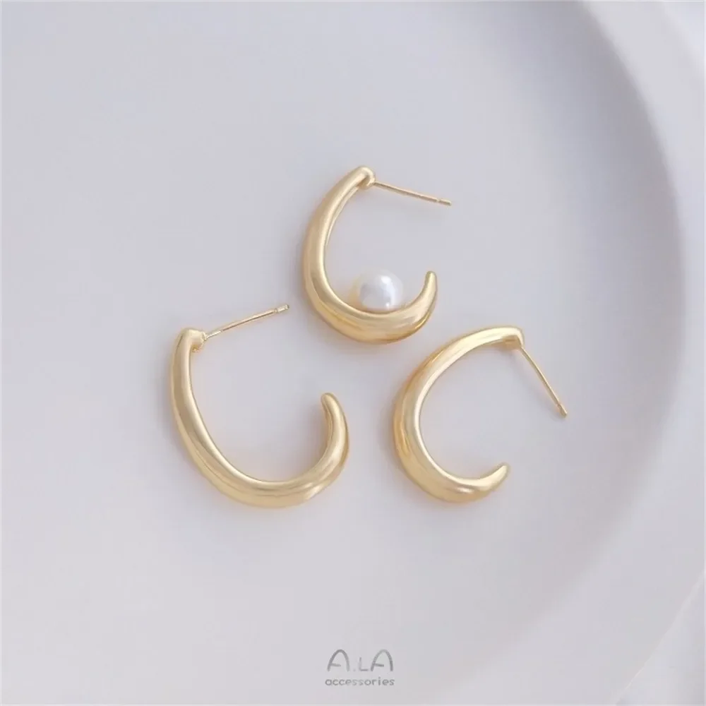 

14K Gold Wrapped Korean C-shaped Fashionable Earrings with A Minimalist Temperament, French 925 Silver Needle DIY Earrings E171