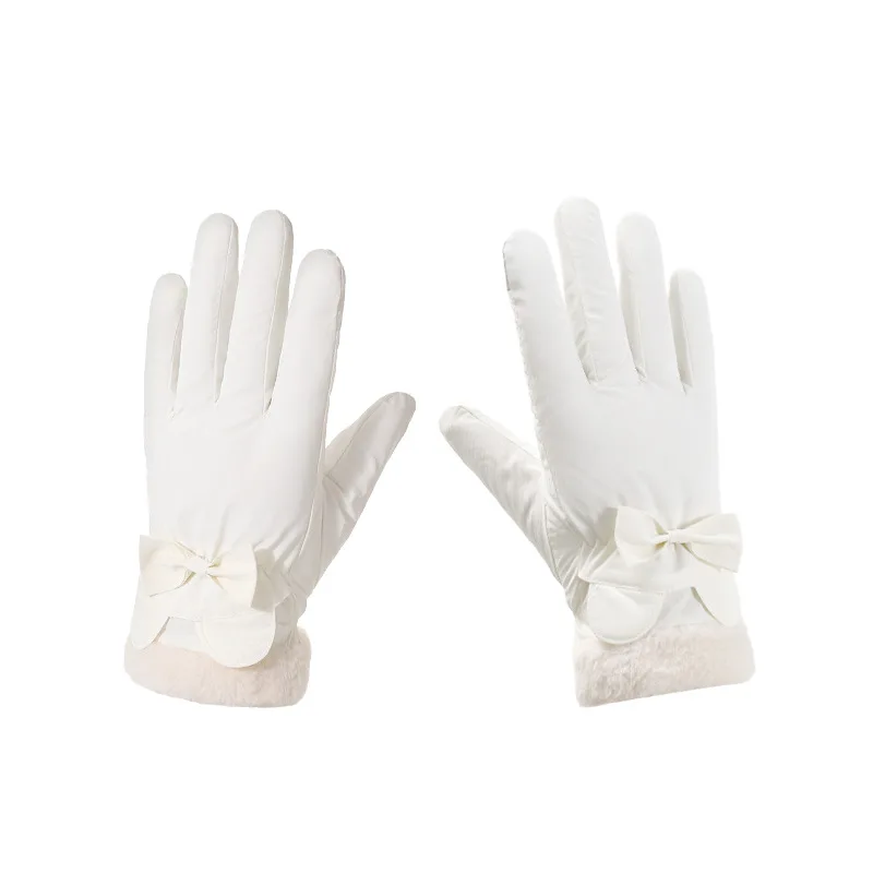 겨울에 여성을위한 귀여운 활 따뜻한 장갑 플러스 벨벳 두꺼운 사이클링 야외 스키 터치 스크린 방수 스포츠 장갑