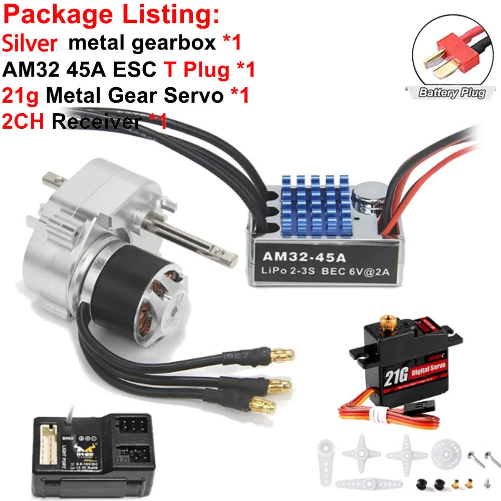 Volledig Metalen Versnellingsbak 2322 2600KV Borstelloze Motor AM32 45A ESC 21g Servo/2CH Ontvanger voor RC Auto Crawler MN82 MN78 MN168 MN99 MN98