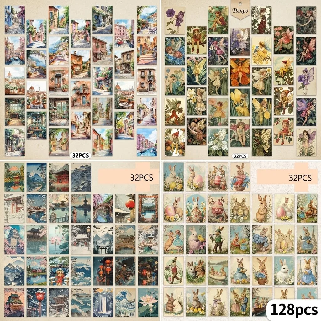 128pcs 4 Styles Postcards, New Year Gift, Christmas Gift, Living Room Decoration, Bedroom Decoration, High-Quality Cardstock