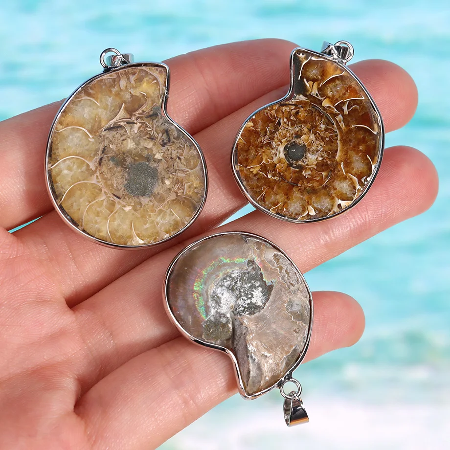 Vintage Natural Stones Pendants for Women Ammonite Seashell Snail  Sea Ocean Conch Animal Necklace  Men Summer Jewellery E252