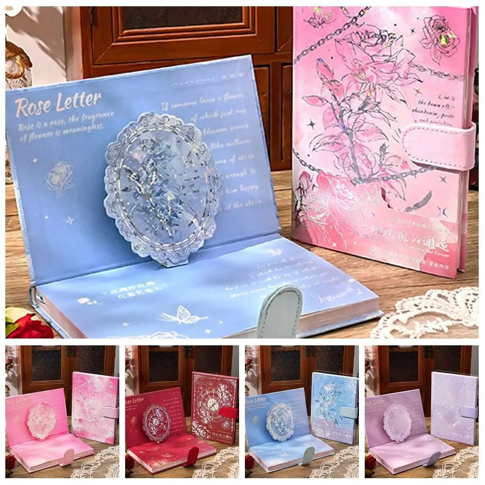 Rose Style Exquisite Diary Notebook Magnetic Button Color Pages Retro Rose Notebook Thicken Portable Romantic Diary Planner