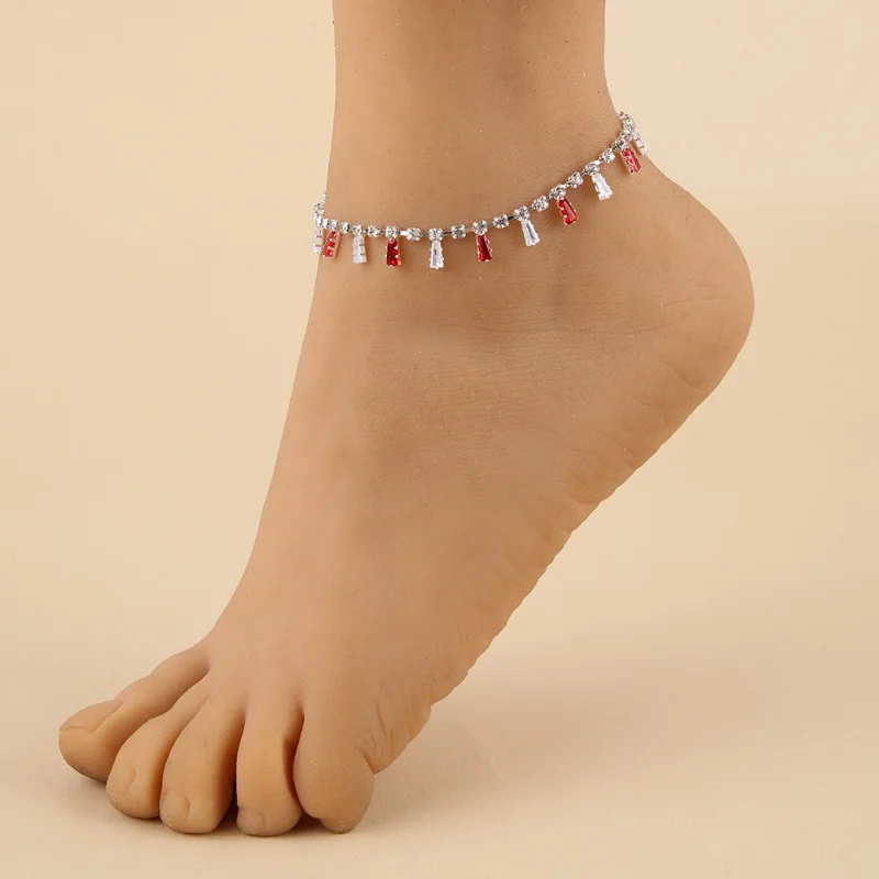 Full diamond zircon tassel ankle chain, simple beach ankle decoration, fashionable jewelry for women, versatile jewelry