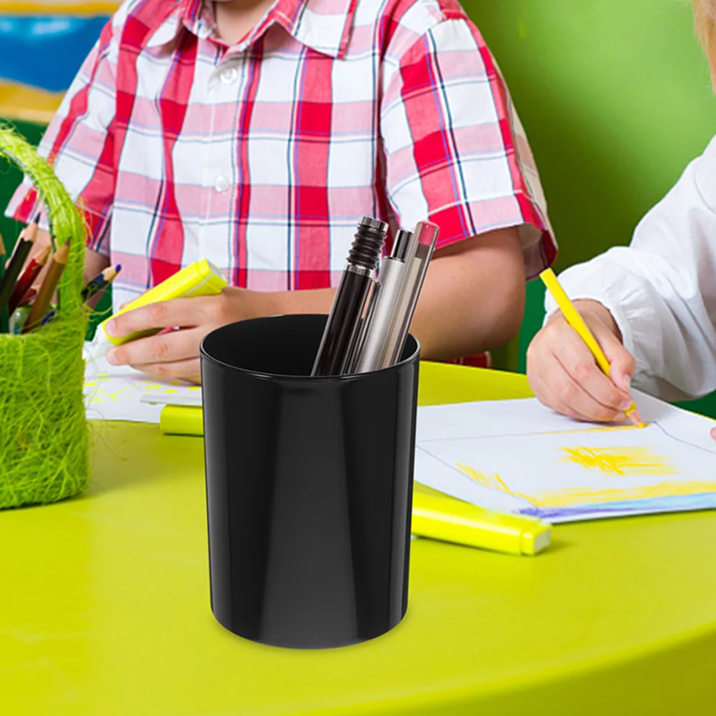1pcs Pen Desk Organizer Large Capacity Stylish Black Desk Pencil Organizer Color Plastic Round Base Stable Pencil Cup