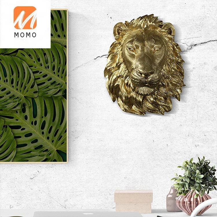 Wholesale resin indoor ornaments wall mounted hanging animal lion head home decor$