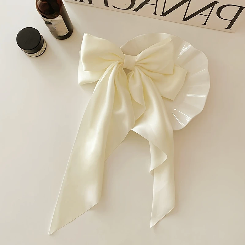 Elegant Bowknot Hair Clip Non-slip French Barrette Simple Solid Color Satin Bow Retro Headband Hair Accessories For Women