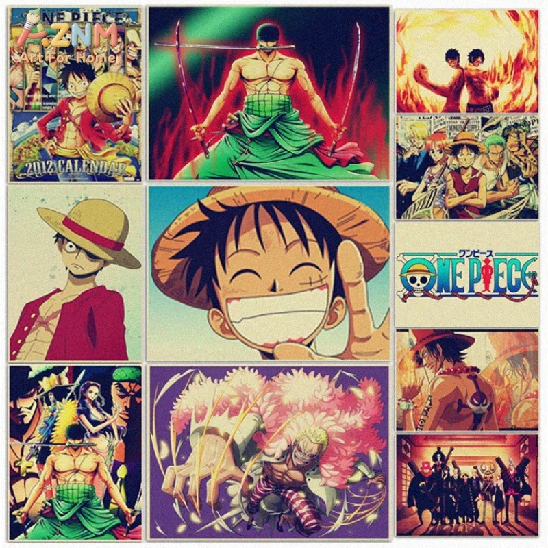 AZNM One Piece Anime Canvas Wall Art Luffy Zoro Ace Doflamingo All Characters Poster Unframed Canvas Print For Home Bedroom Deco