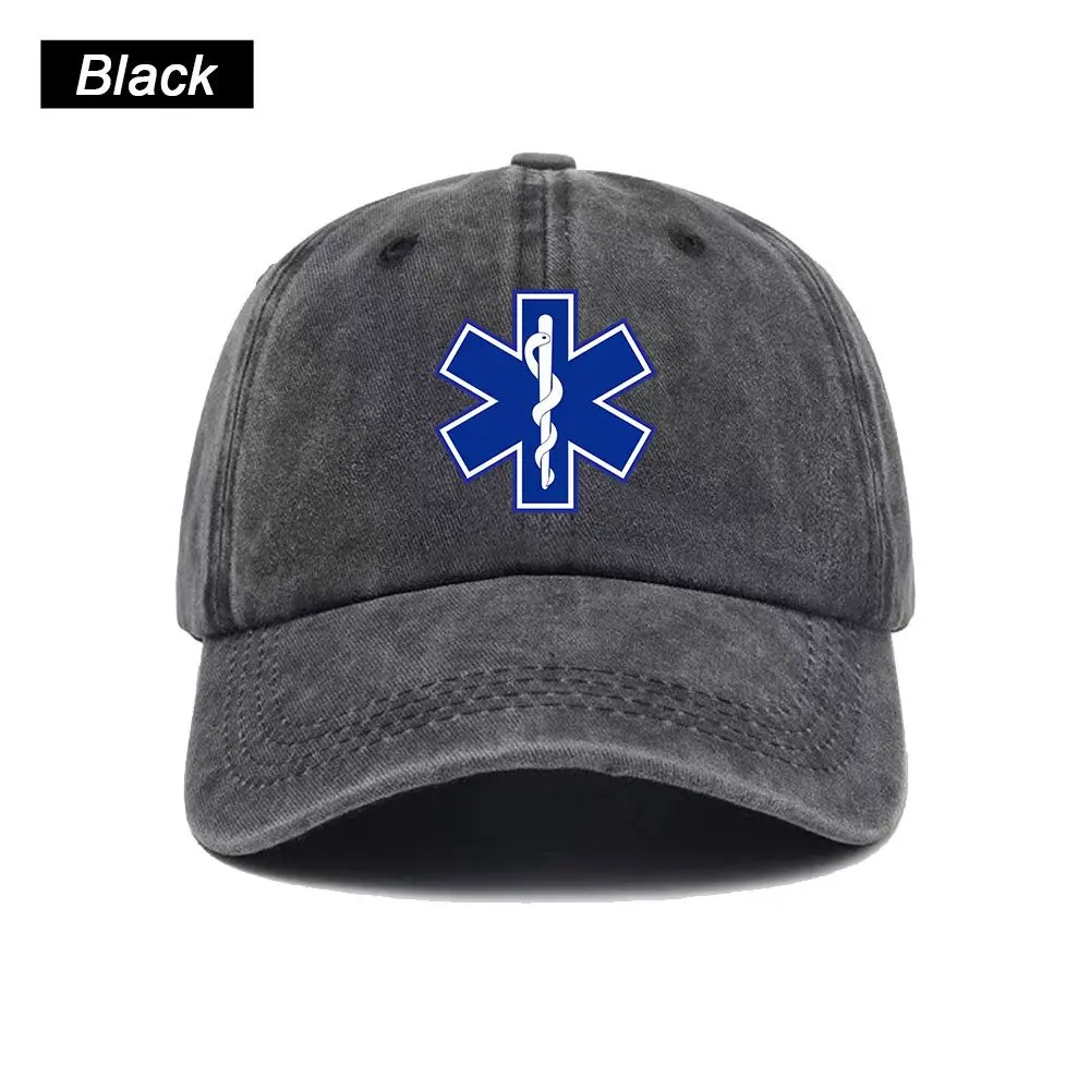 Vintage Washed Baseball Cap Star of Life Print Graphic EMT Paramedic Emergency Medicine Unisex Casual Trucker Style Cotton Hat