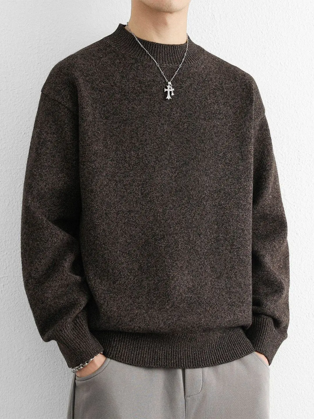 

Мужской вязаный свитер в японском ретро-стиле с высоким воротником, повседневный базовый топ для осени и зимы