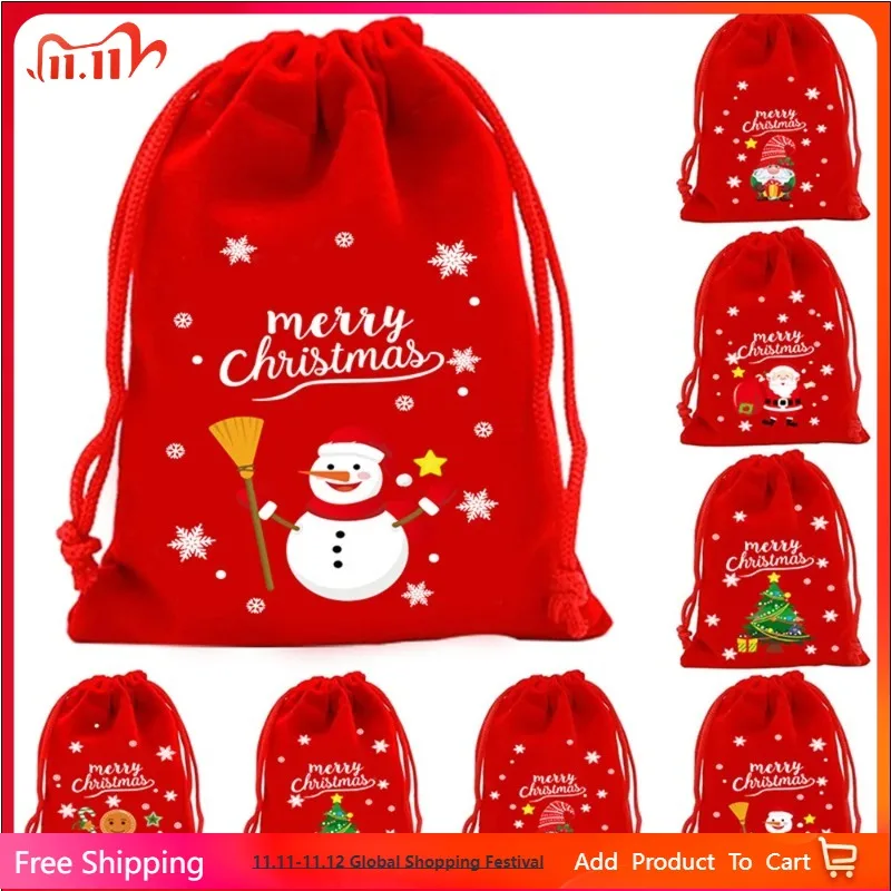 

Christmas Velvet Bags Drawstring Candy Bag Red Green Gift Packaging Bag Party Biscuit Pouch New Year Storage Bags New Year 2025