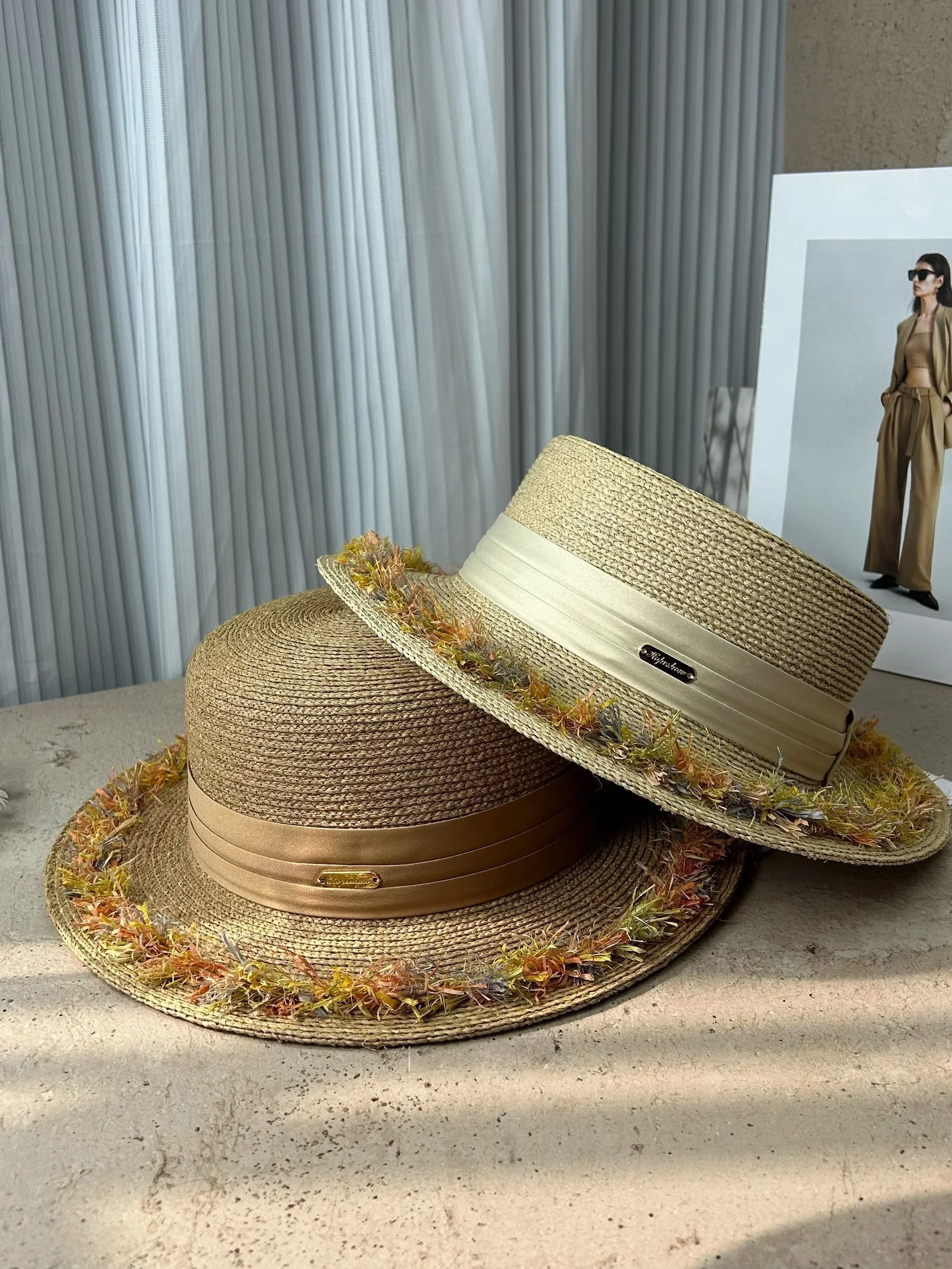 summer-women's-wide-brim-straw-hat-sun-protection-flat-top-hat-elegant-style-travel-fashion-accessories-frayed