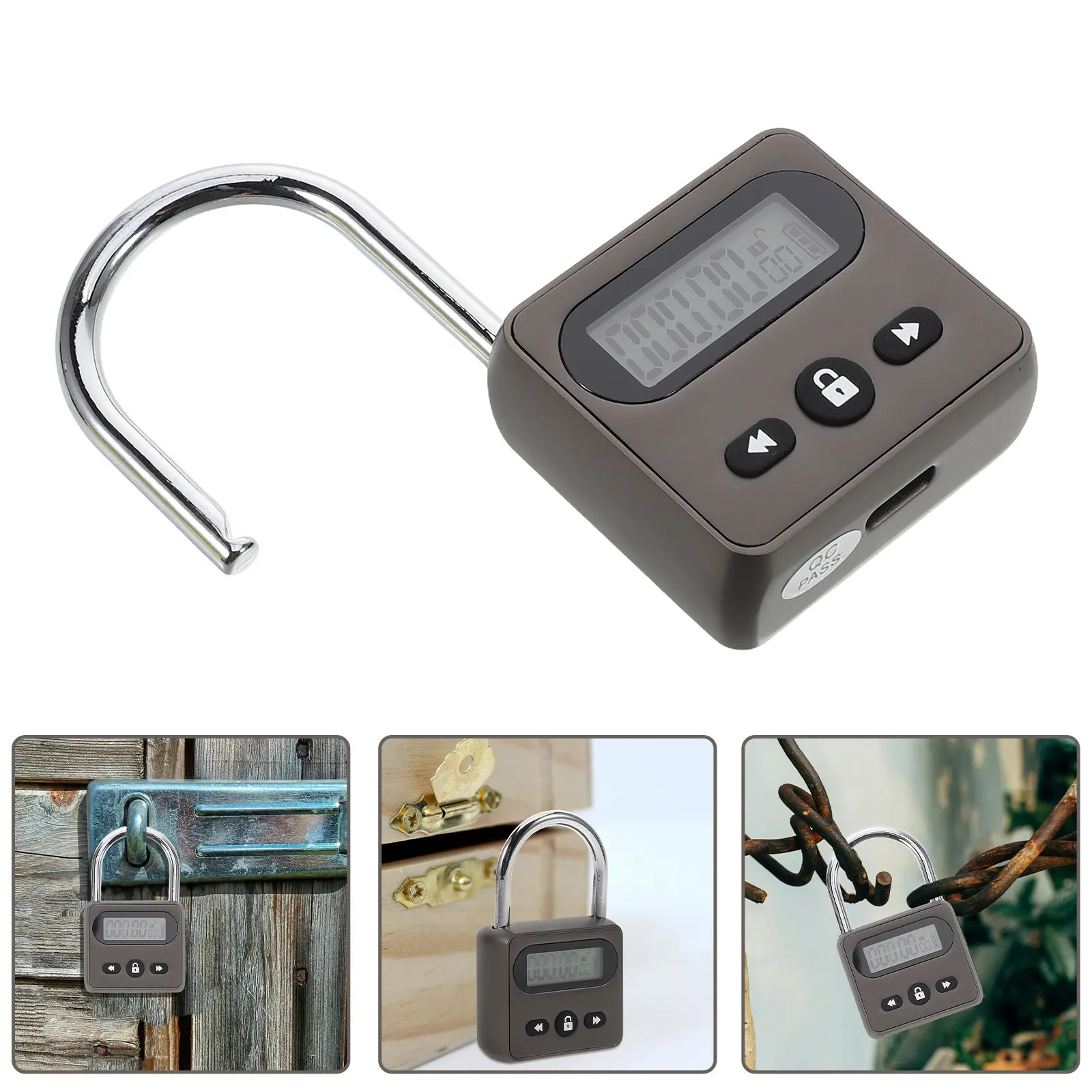 

Metal Timer Lock Electronic Time Padlock USB Rechargeable Zinc Alloy Multi-Function Timer Lock for Study Focus Anti-Distraction