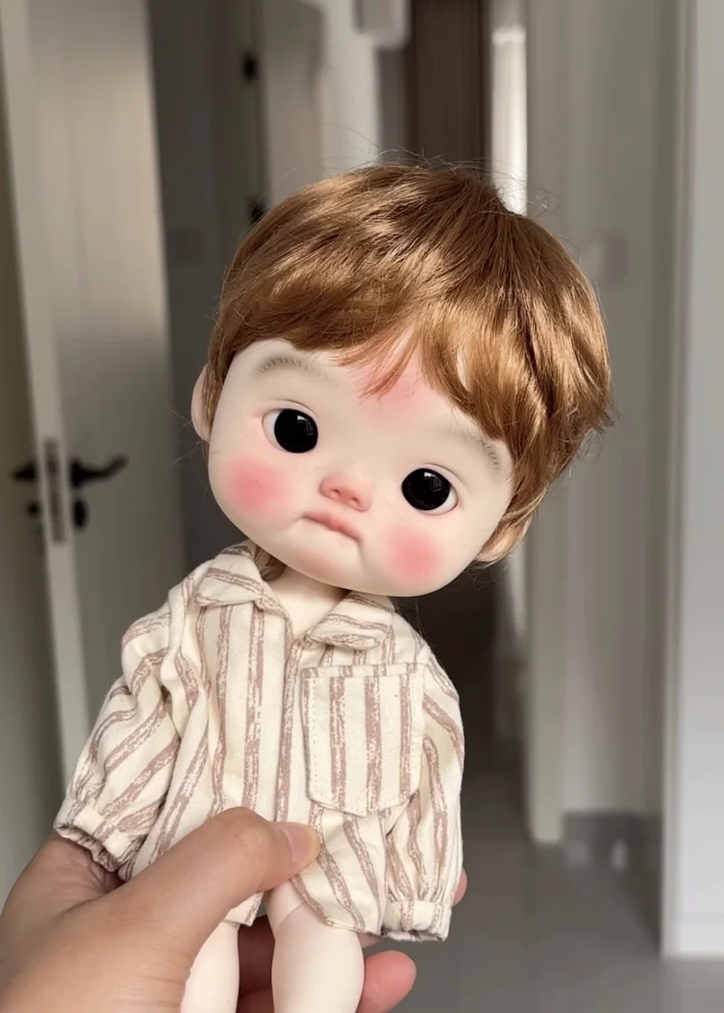 BJD doll suitable for big head bit Qbaby blythe size wig imitation mohair short hair boy doll accessories