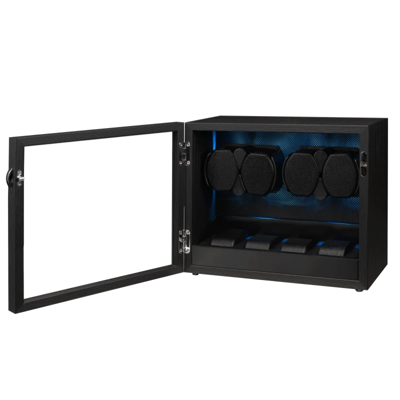 Embers Watch Winder 2 4 8 Watches Storage box Black Wood Grain Silent motor With backlight