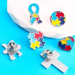 Rainbow Puzzle Brooch Autism Love Puzzle Cartoon Creativity Enamel Pin Clothes Bag Jewelry Brooch Jewelry Accessories