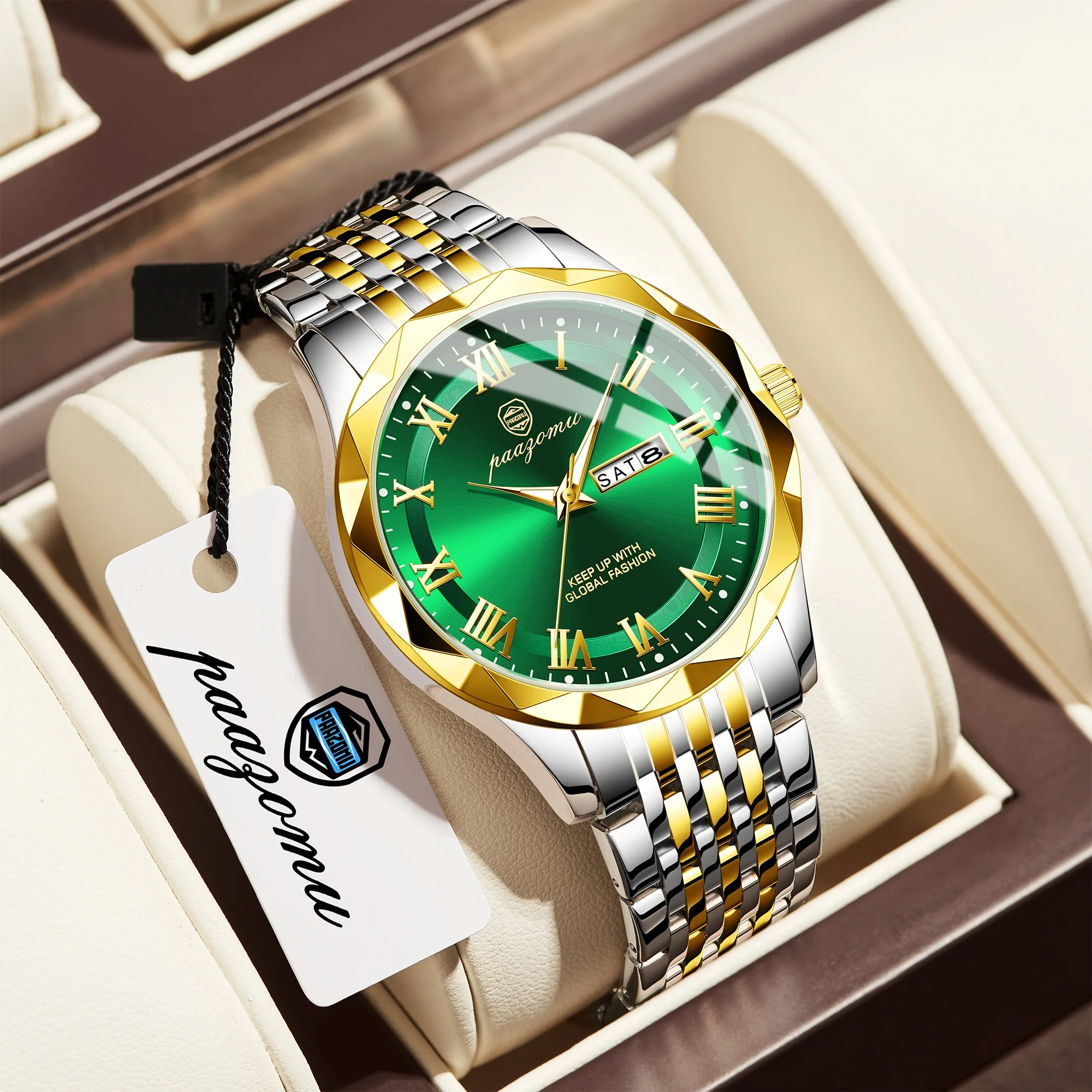 ساعة رجالية ماركة PAAZOMU الفاخرة مقاومة للماء ومضيئة للتاريخ في الأسبوع ساعة يد كوارتز للرجال من الفولاذ المقاوم للصدأ ساعات رياضية عصرية للرجال