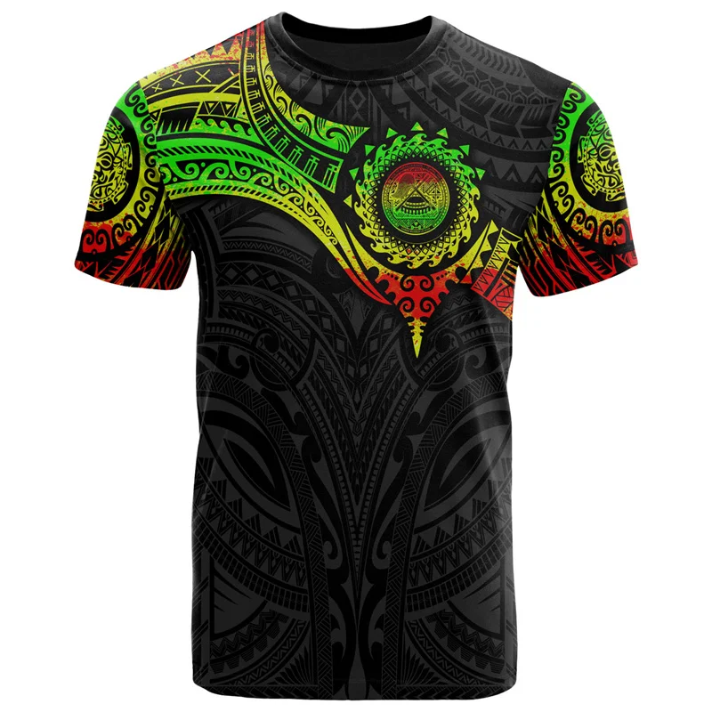 Camiseta de manga corta para hombre y mujer, camisa con estampado de gráficos en 3d, cuello redondo, ajustada, estilo Harajuku, América, Polinesia