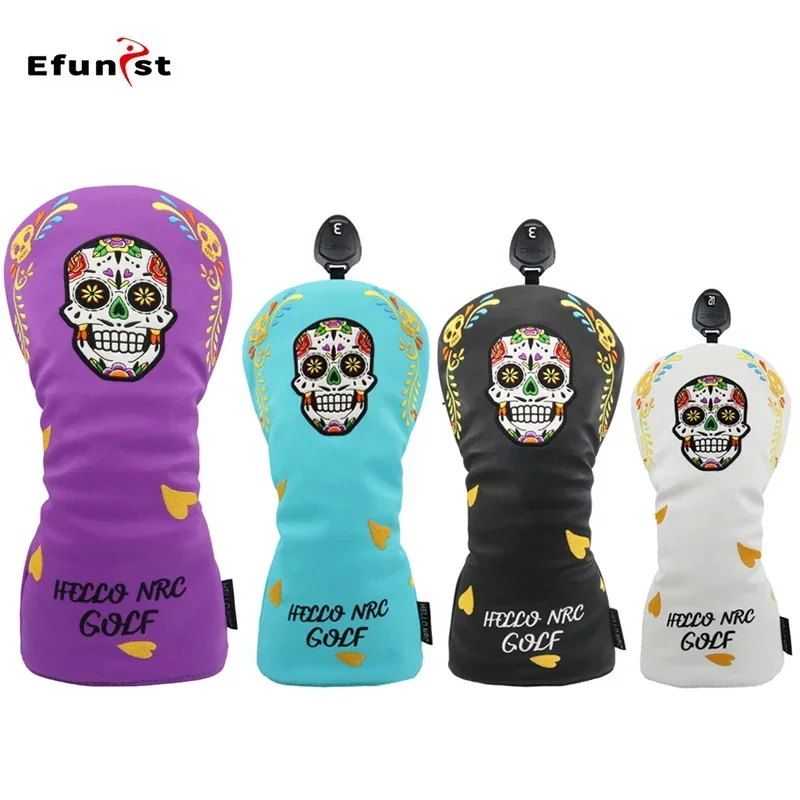 

Golf Wood Cover Golf Headcover Skull Golf Head Cover for Driver Fairway Hybrid Square Putter PU Leather Protector Wood Covers